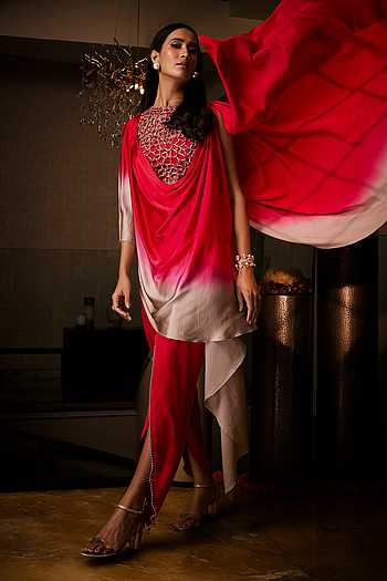 Ombre Cowl Draped Tunic & Tulip Pant Set