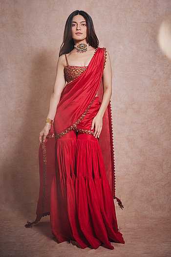 Surkh Laal Embroidered Bralette Gharara Set
