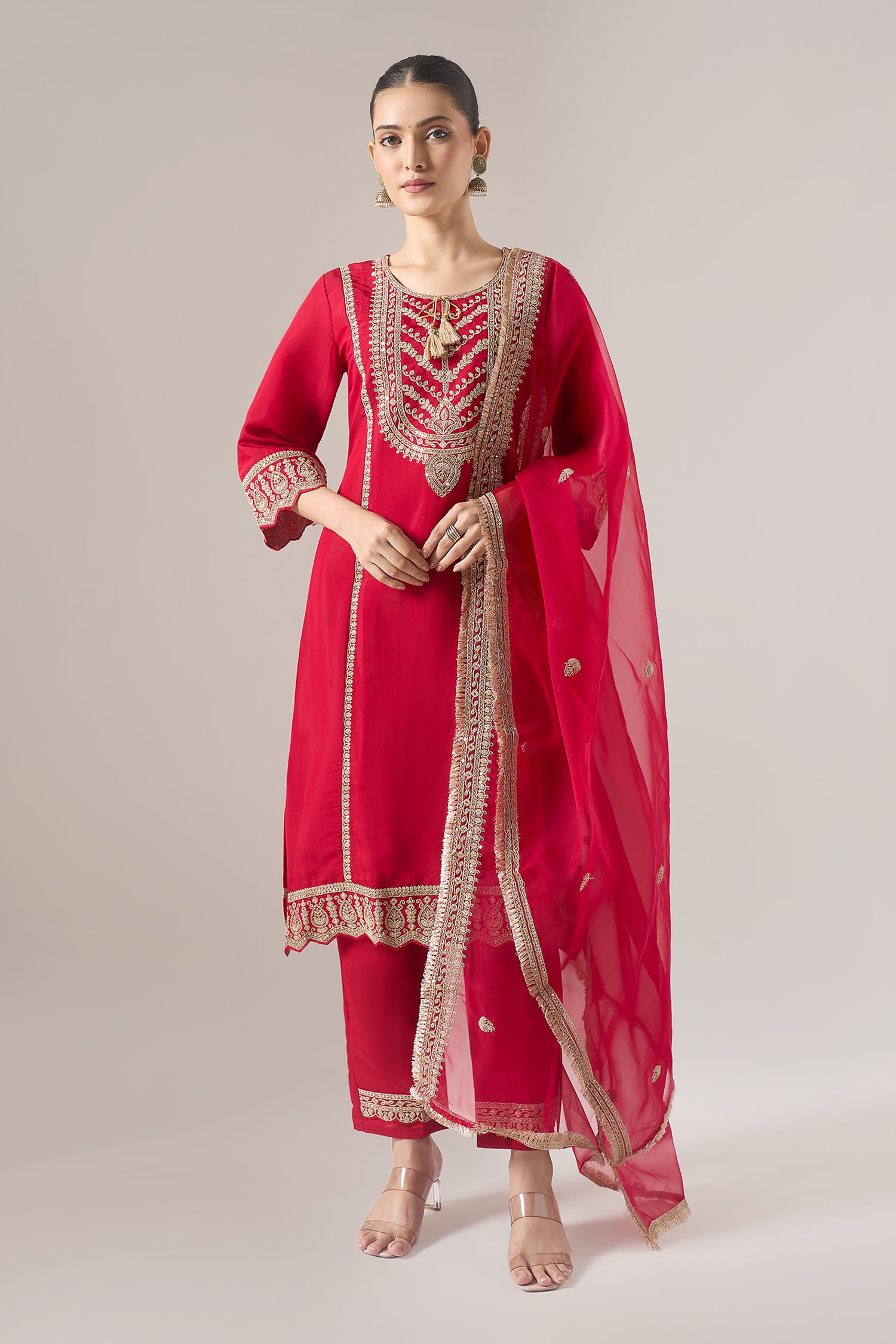 Zari & Thread Embroidered Kurta Pant Dupatta Set 