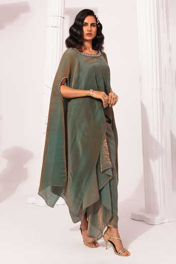green emerald velvet dress Green Satin Silk Embroidered Dhoti Style Crop Top Suit