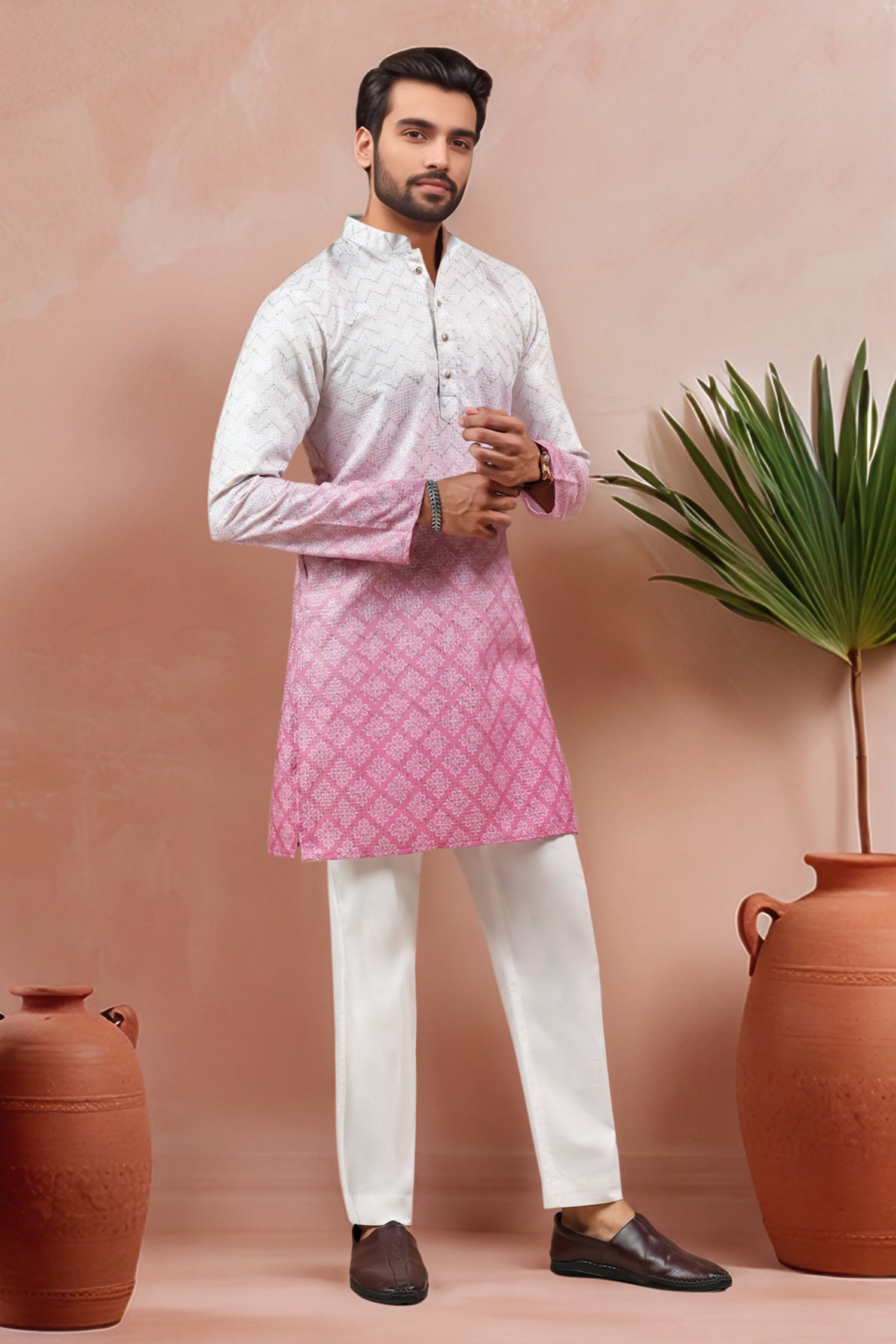 Embroidered Ombre Kurta Set 