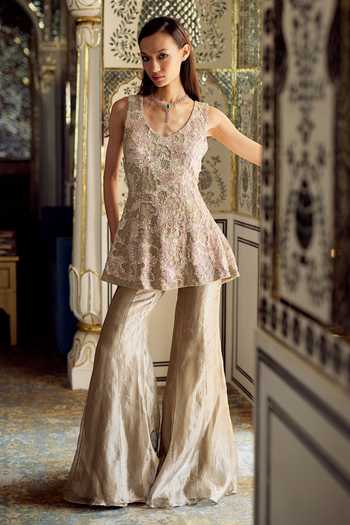 golden sharara dress Designer Gold Beige Embroidery Work Party Wear Pakistani Sha