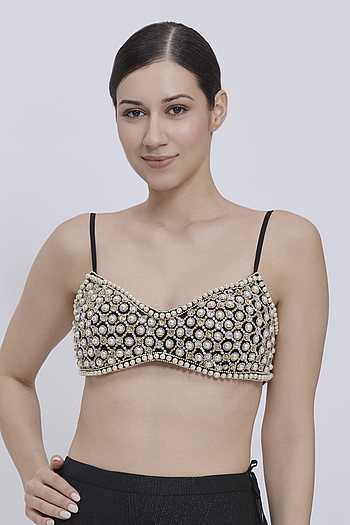 Buy Black Net, Polyester, Satin Beads, Pearls Embroidered Chowdi  display picture 1