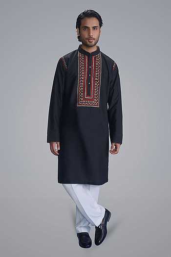 Black Embroidered Kurta Set