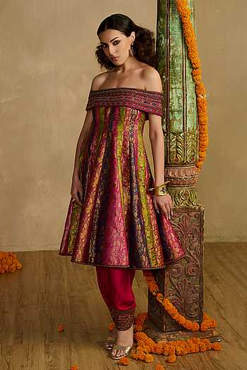 Rang Raas Off-Shoulder Woven Dress