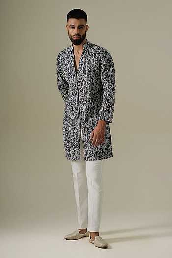 Denim Flora Embroidered Kurta Set