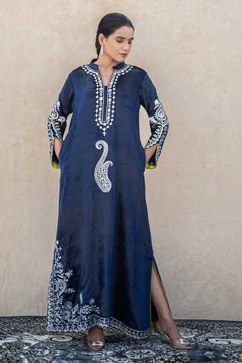 mira green velvet floral embroidered kaftan dress Emerald Green Chiffon and Gold Foil Indian Kaftan