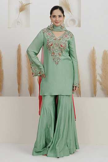 Dabka & Zari Embroidered Kurta Sharara Set