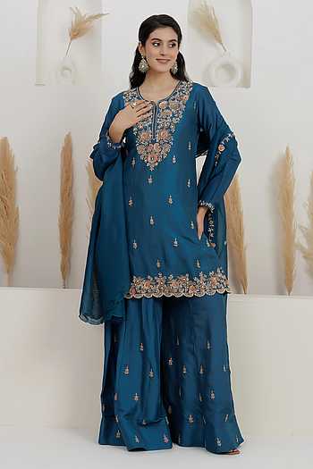 Sequins Embroidered Kurta Sharara Set