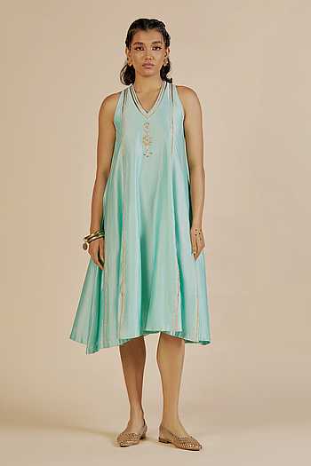 Chanderi Embroidered Midi Dress