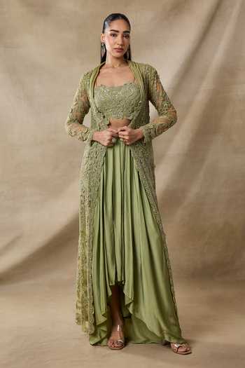 Shop Green designer Dhoti Skirt Sets for Women Online | Aza Fashions