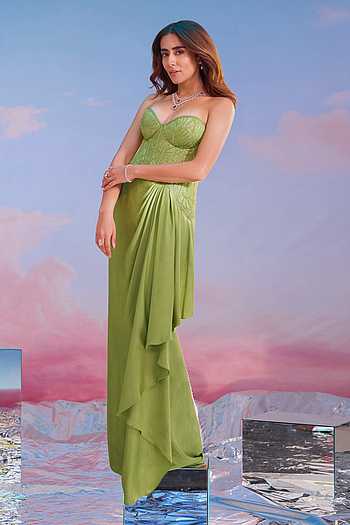 Miren Embroidered Cape & Draped Skirt Set