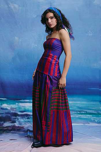 Buy Multi Color Linen Bandeau Neck River Muse Striped Top And