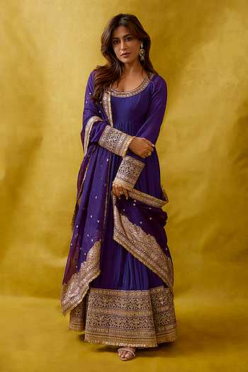 Embroidered Anarkali Churidar & Dupatta Set
