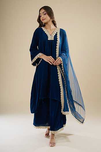 Lace Work Velvet Kurta Set 