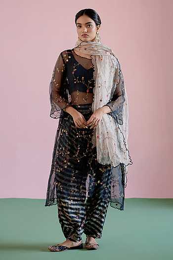 Jor Baagh Black Sheer Kurta Pant Set