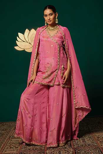 Cutdana Zardozi Shimmer Tissue Kurta Set with Dupatta