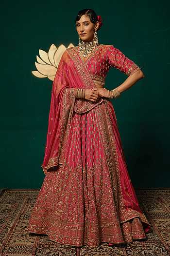 Zardozi and Sequin Embellished Lehenga Set with Dupatta