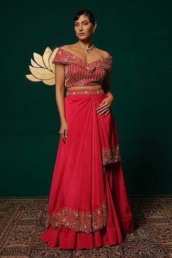 Cutdana Embellished Blouse & Lehenga Set