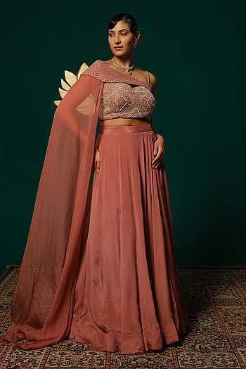 One Shoulder Cape Lehenga Set