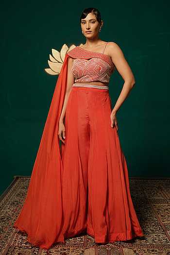 One Shoulder Cape Sharara Set