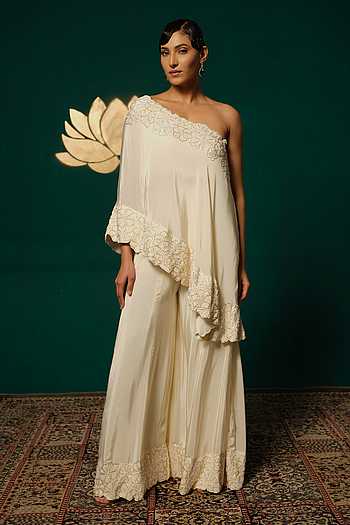 Embroidered One Shoulder Top & Sharara Set