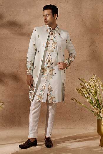 Embroidered Art Silk Layered Sherwani Set 