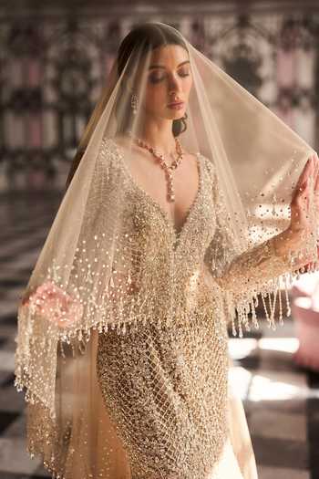 beaded jumper dress Vintage 1980s Beaded Basque-Waist Sweetheart Wedding Gown, Large