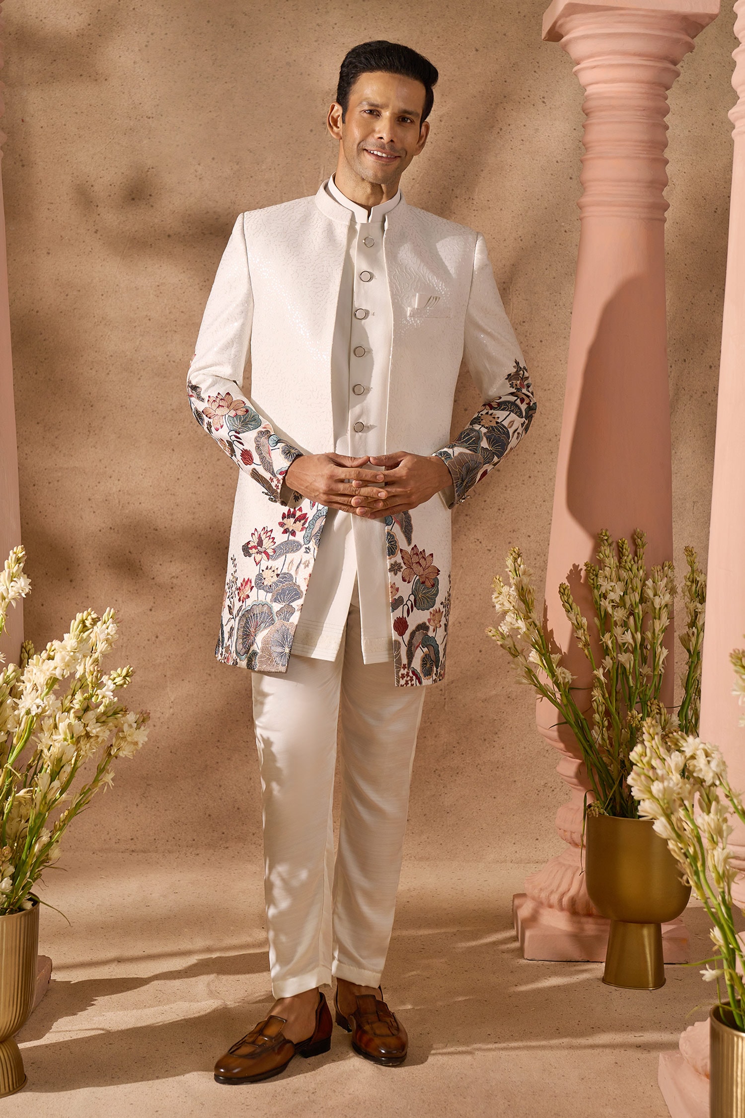Art Silk Sherwani Jacket & Pant Set 