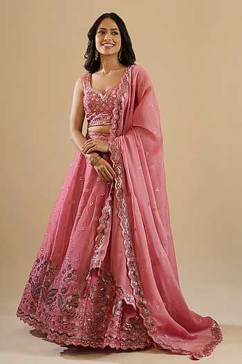 Sequinned Embroidery Organza Lehenga Set 