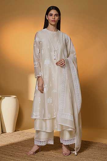 Ivory Meadow Tribe Printed Jacket Pant Set