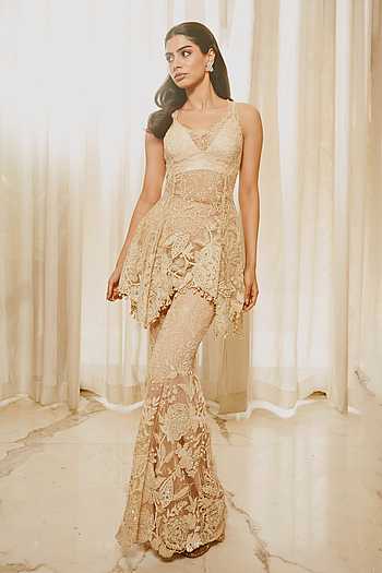 Embellished Peplum Kurta With Trouser