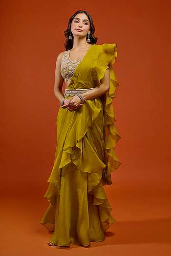 Pre-Draped Ruffle Saree Set