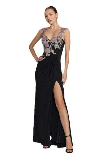 sachin and babi light blue dress Mac Duggal Floral Embroidered Illusion Long Sleeve Gown A67498 main image 0