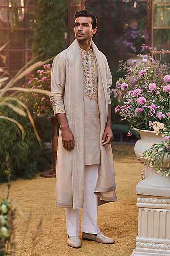 Embroidered Raw Silk Kurta Set