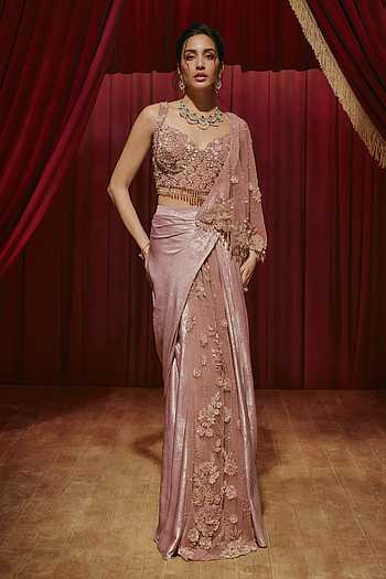 Christina Pre-Draped Shimmer Lycra Saree & Blouse Set
