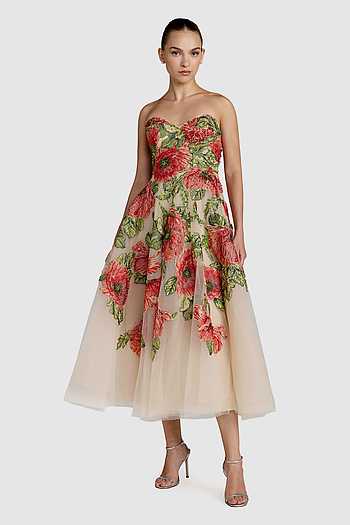 green emerald velvet dress Mac Duggal Strapless Bustier Floral Embroidered Mermaid Gown