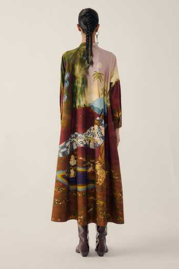 Buy Multi Color Cotton Satin Mandarin Collar A-line Lakeside Print Long Dress For Women by Cord Online at Aza Fashions. Buy Multi Color Cotton Satin Mandarin Collar A-line Lakeside Print Long Dress For Women by Cord Online at Aza Fashions.