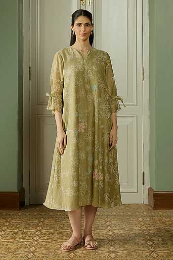 Meadow Embroidered Printed Midi Dress