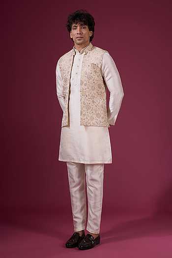 Floral Pattern Nehru Jacket Kurta Set 
