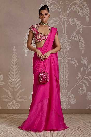 Twined Pre-Draped Saree With Embroidered Blouse
