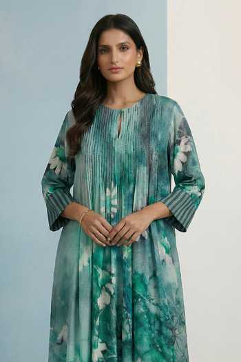 Buy Turquoise Pure Cotton Round Neck Yuna Floral Pattern Maxi Dress For  Women by Kalista Online at Aza Fashions.