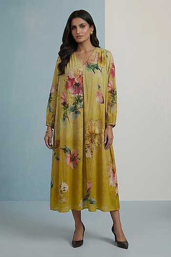 knee length dresses for ladies Andra Blue Pleated Maxi Dress with Cutout Detail