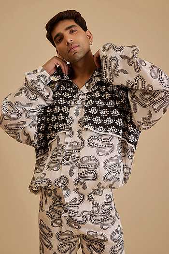 Snake And Lotus Print Jacket