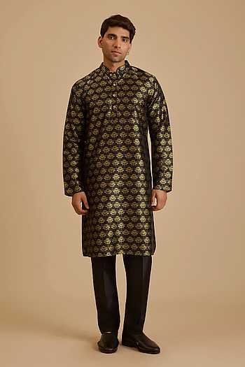 Lotus Print Silk Straight Kurta