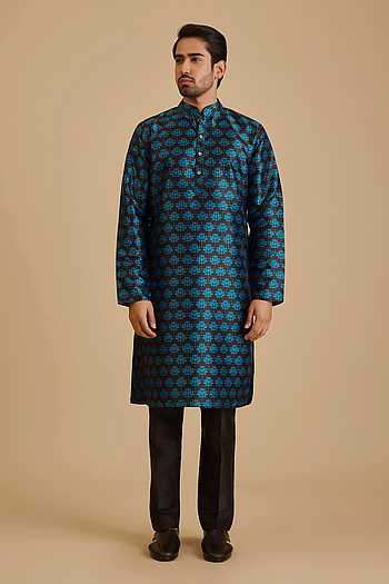 Lotus Print Silk Kurta