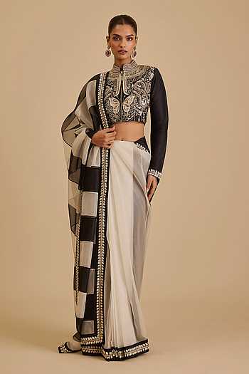 Butterfly Yoke Dupion Blouse & Saree Set