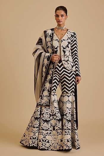 Floral Pattern Jacket Sharara Set