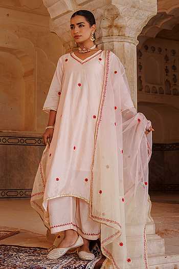 Chanderi Embroidered Kurta Set