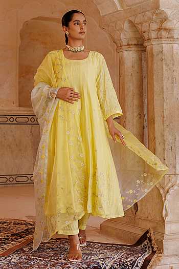 Chanderi Embroidered Anarkali Set